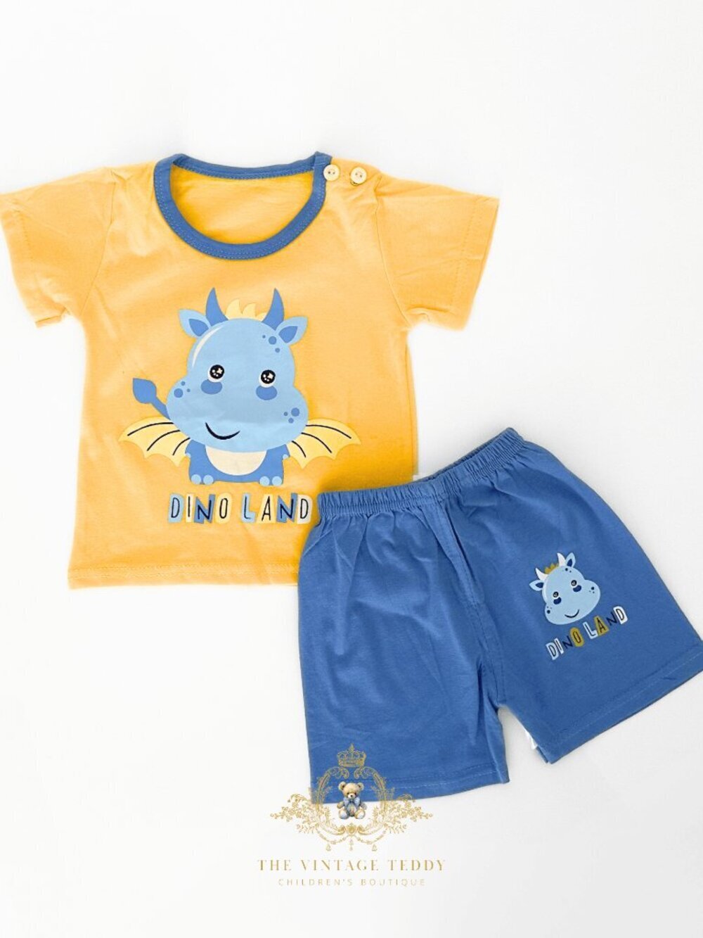 NWT Cute Boys Matching Set Kids T-shirt & Shorts 2-Piece 100% Cotton Dino 6-9M